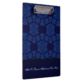 Tudor Rose Damask (blau) (Monogramm) Klemmbrett