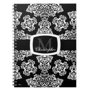 Tudor Rose Damask (weiß) (Monogramm) Notizblock