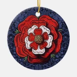 Tudor Rose Rot und Weiß Keramik Ornament