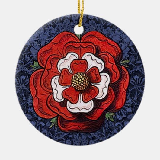 Tudor Rose Rot und Weiß Keramik Ornament (Vorne)
