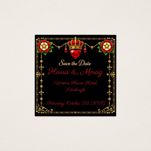 Tudor-Rose Save-the-Date-Krone Herz  (Vorderseite)