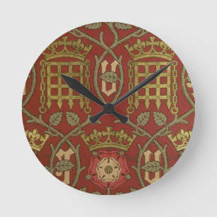 "Tudor Rose", Wiedergabetapete entwarf durch S Runde Wanduhr