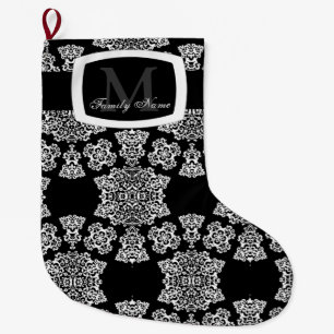 Tudor Rosen-Damast (weiß) (Monogramm) Großer Weihnachtsstrumpf