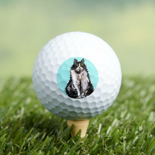 Tuexdo cat Katzen Schwarz-weiße Aquarellfarben Vat Golfball (Insitu T-Shirt)