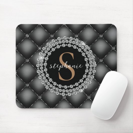Tufted Black Diamonds Gold Monogram Elegant Luxury Mousepad (Mit Mouse)