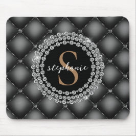 Tufted Black Diamonds Gold Monogram Elegant Luxury Mousepad