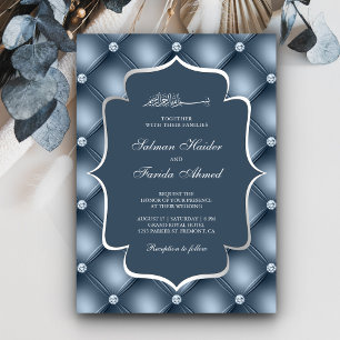Tufted Diamonds Dusty Blue Muslim Wedding Einladung