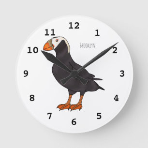 Tufted puffin bird cartoon illustration runde wanduhr