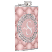 Tufted Sparkly Diamonds Blush Pink Monogram Flachmann (Rechts)