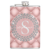 Tufted Sparkly Diamonds Blush Pink Monogram  Flachmann (Vorderseite)