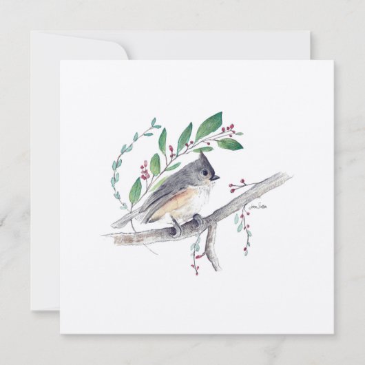 Tufted Titmouse Art Bird Card Feiertagskarte (Vorderseite)