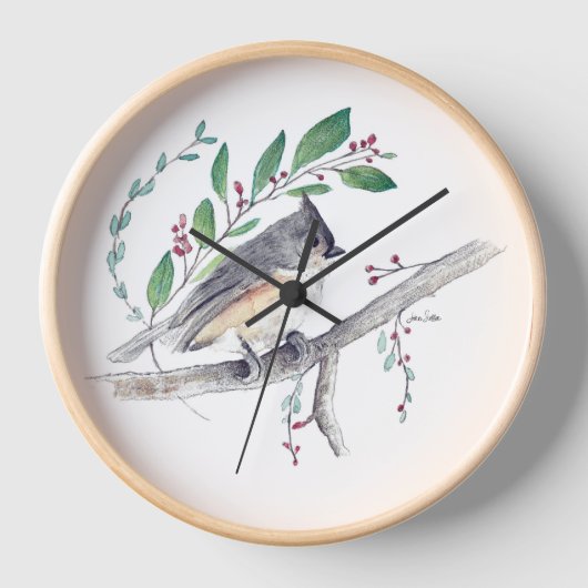 Tufted Titmouse Bird Zuhause Décor Uhr (Vorderseite)