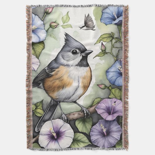 Tufted Titmouse Morning Glory Blume Vines titmice Decke (Vorderseite Vertikal)