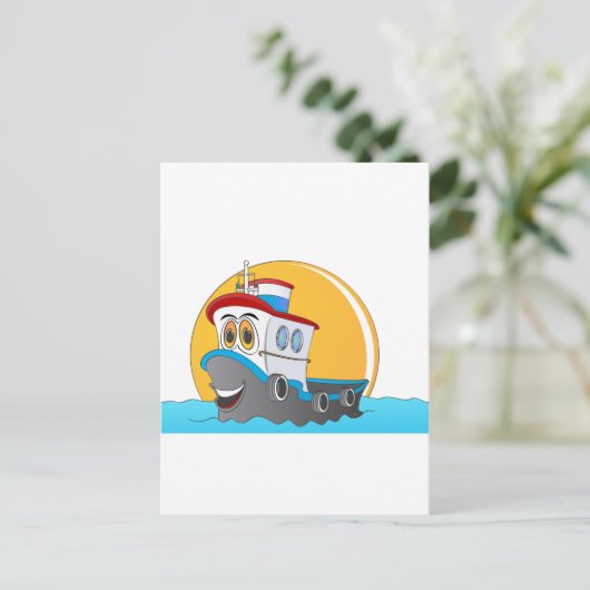 Tug-Boot-Cartoon Postkarte (Stehend Vorderseite)