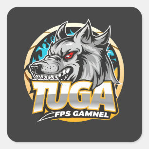 TUGA Wolf Gaming Logo Esports-Stil Quadratischer Aufkleber
