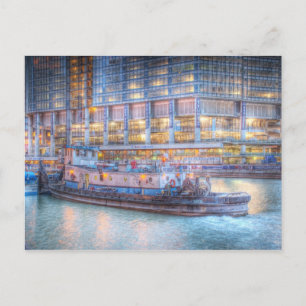 Tugboat auf dem Fluss Chicago Postkarte