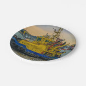 Tugboat segeln am Fluss, montevideo, uruguay Pappteller (Schrägansicht)