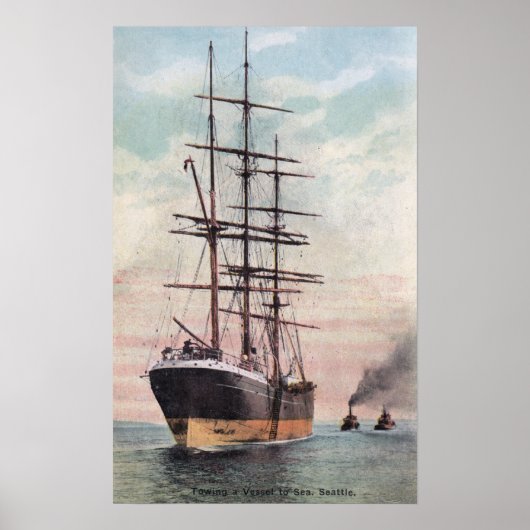 Tugboats Towing a Ship to Sea Poster (Vorne)
