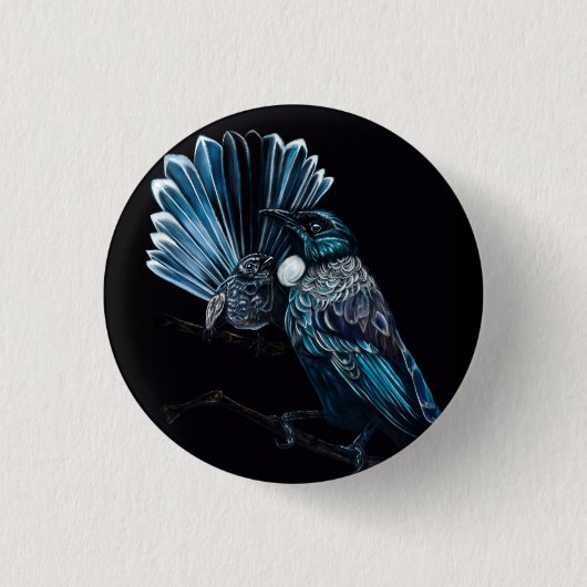 Tui und Piwakawaka Button (Vorderseite)