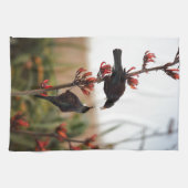 Tui-Vögel auf Neuseeländischem Leinenstrauch Geschirrtuch (Horizontal)