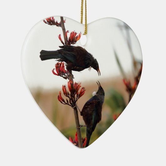 Tui-Vögel auf Neuseeländischem Leinenstrauch Keramikornament (Rechts)