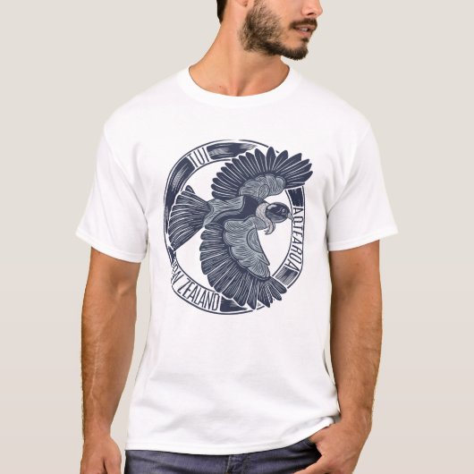 Tui Woodcut Druckstil T-Shirt (Vorderseite)