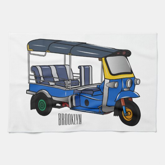 Tuk Tuk Cartoon Illustration Geschirrtuch (Horizontal)