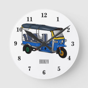 Tuk Tuk Cartoon Illustration Runde Wanduhr