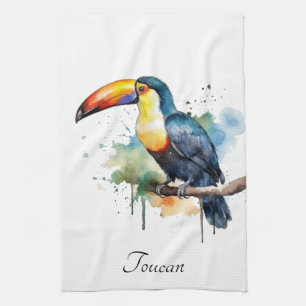 Tukan auf Ast Aquarell-Kunst, individuell Geschirrtuch