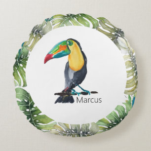 Tukan Exotische Aquarell-Illustration Rundes Kissen