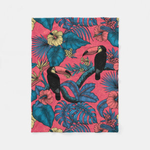 Tukan-Garten in Rot und Blau Fleecedecke