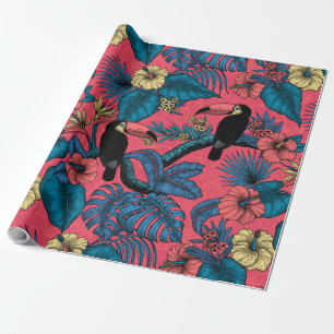 Tukan-Garten in Rot und Blau Geschenkpapier