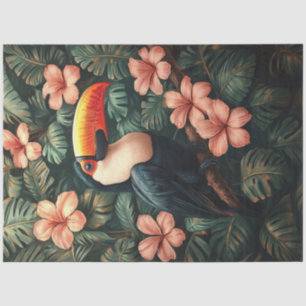 Tukan Tropische Rosa Blumen Malerei Decoupage Seidenpapier