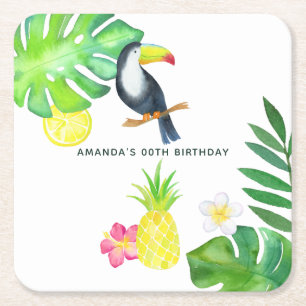 Tukan-Tropisches-Aquarell-Sommer-Geburtstag Rechteckiger Pappuntersetzer