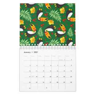 Tukan Vogel Grüne Blätter Orange Rote Blume Kalender
