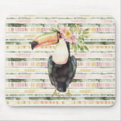Tukan Vogel Rosa Grüne Streifen Mousepad (Vorne)