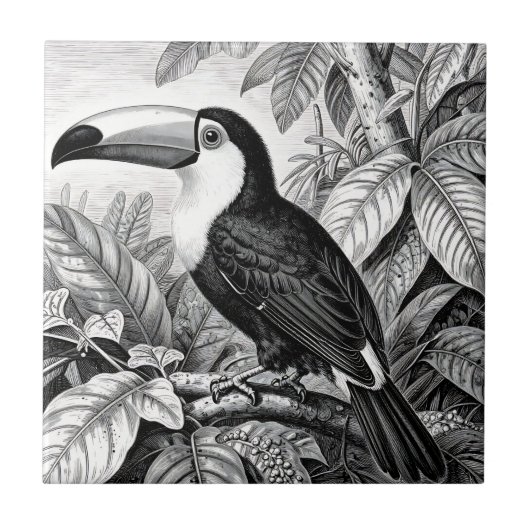 Tukane Dschungelflora Gravur Fliese (Vorderseite)