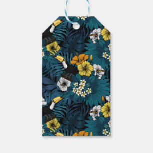 Tukane und tropische Flora, blau, gelb, orange Geschenkanhänger