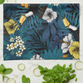 Tukane und tropische Flora, blau, gelb, orange Geschirrtuch (Gefaltet)