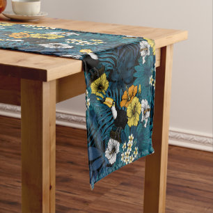 Tukane und tropische Flora, blau, gelb, orange Kurzer Tischläufer