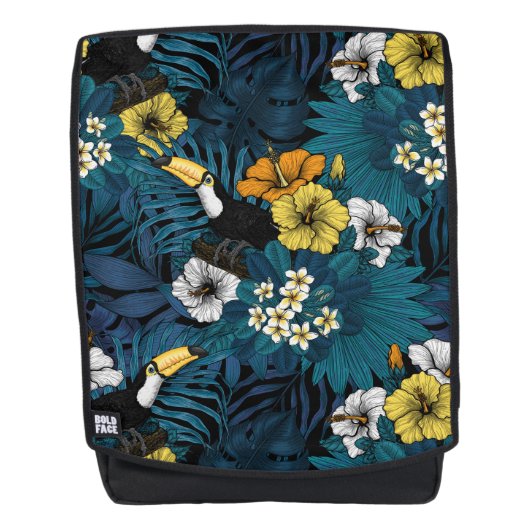 Tukane und tropische Flora, blau, gelb, orange Rucksack (Vorderseite)
