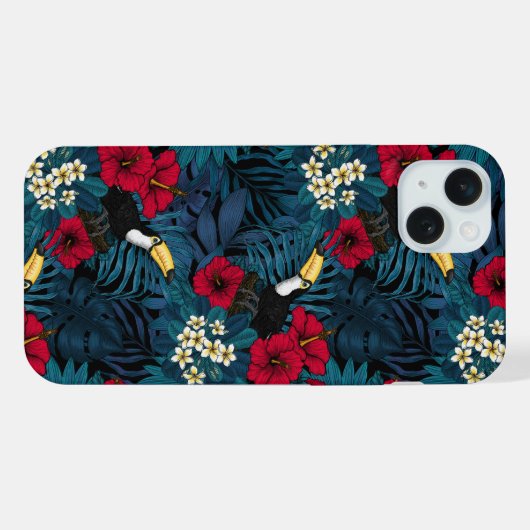 Tukane und tropische Flora, grün und rot iPhone Hülle (Rückseite (Horizontal))