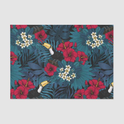 Tukane und tropische Flora, grün und rot Seidenpapier (Vorderseite)