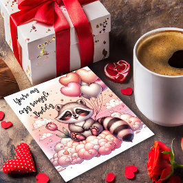Tulip and Balloons Raccoon Valentines Card Feiertagskarte