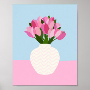 Tulip Arrangement Blumenvase Rosa und Blau Poster