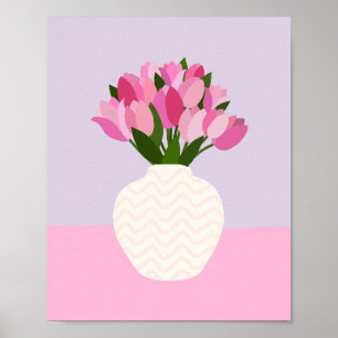Tulip-Arrangement Rosa und Lila Blütenvase Poster