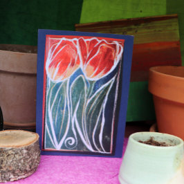 Tulip Artwork, blaue und rote Tulpen Karte