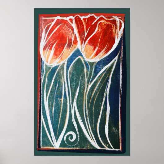 Tulip Artwork, blaue und rote Tulpen Poster (Vorne)