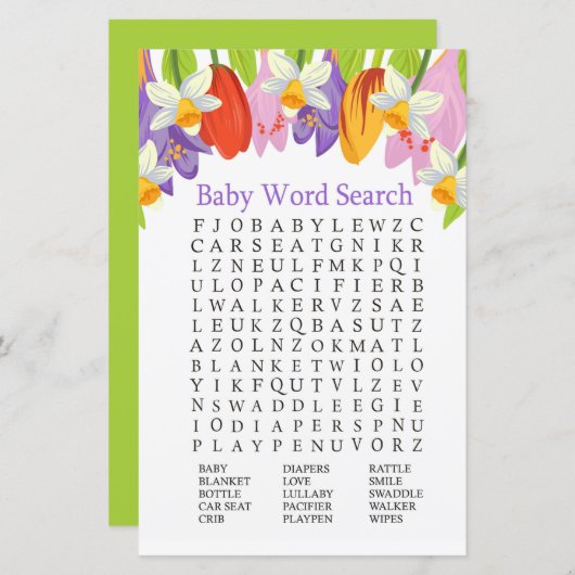 Tulip Baby Shower Word Search Game (Vorne/Hinten)