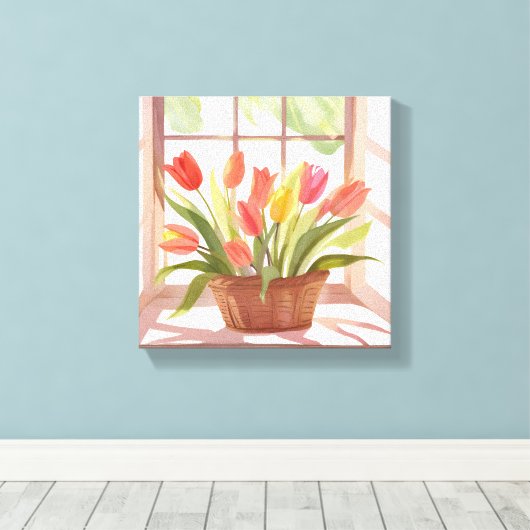 Tulip Basket | Aquarellbild Leinwanddruck (Insitu (Holzboden))
